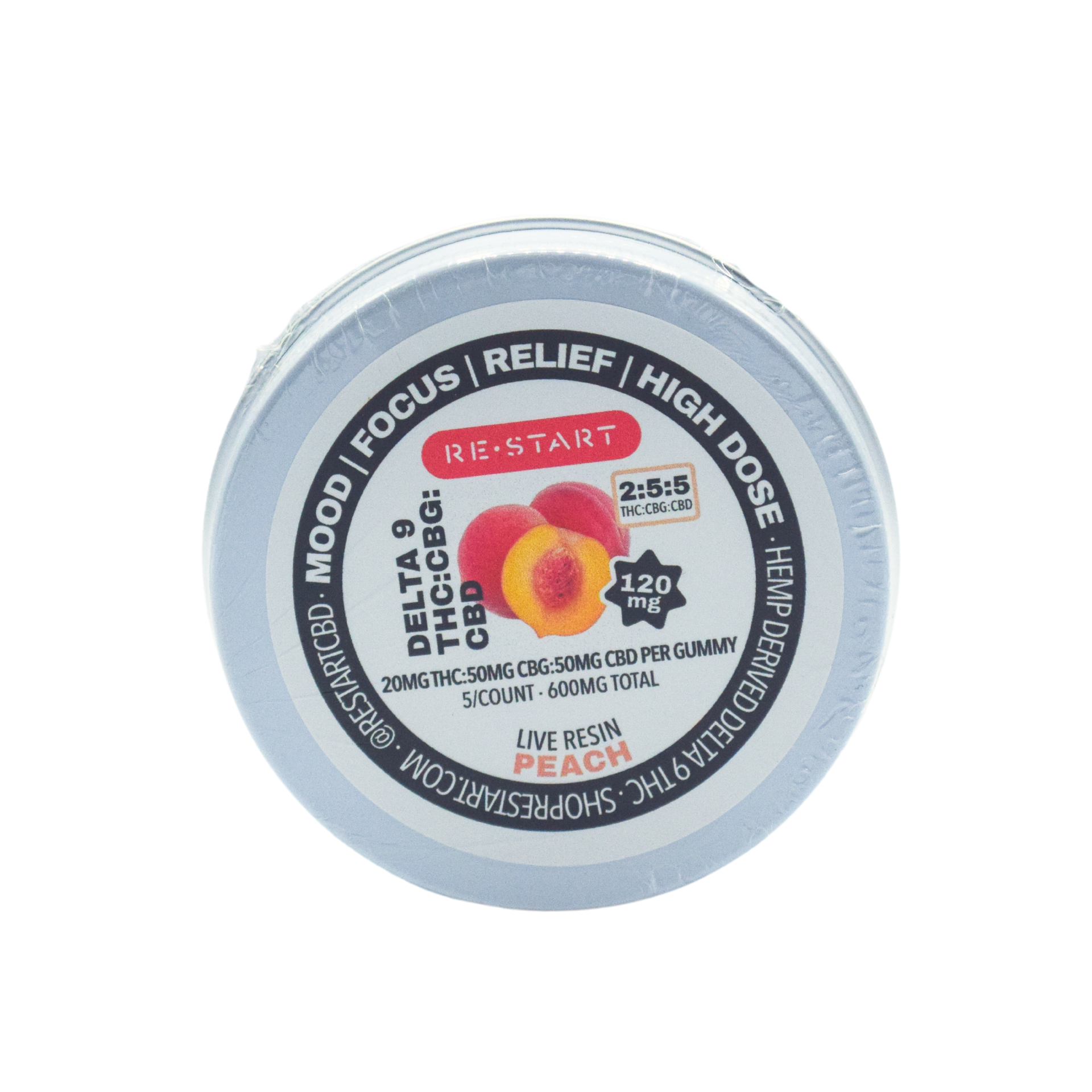 Delta 9 CBG CBD 120MG Live Resin Gummies Peach (1:3:3) / 5-ct